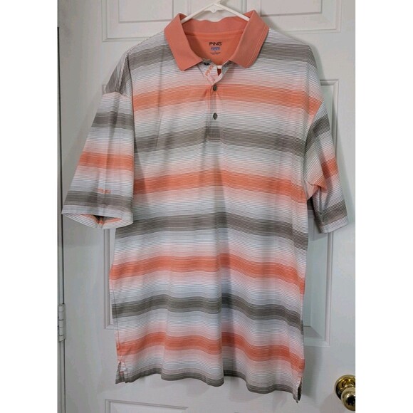 PING Performance Dynamics Golf Polo Shirt Mens Large Striped Orange Athletic - Picture 1 of 7